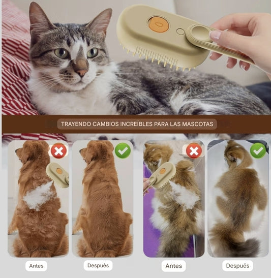 Cepillo de vapor 3 en 1 para gatos y perros.